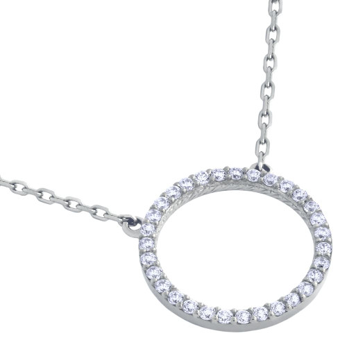RHODIUM PLATED 18MM CZ ETERNITY CIRCLE NECKLACE 16" + 2"