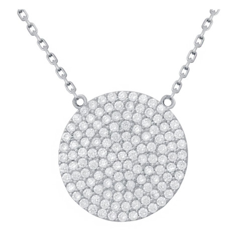 RHODIUM PLATED 21MM LARGE CZ DISK NECKLACE 16" + 2"