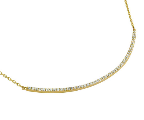 GOLD PLATED LARGE CURVED CZ BAR NECKLACE 16" + 2"