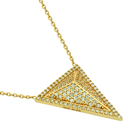 GOLD PLATED TRIANGLE PYRAMID CZ MICRO PAVE NECKLACE 17" + 2.5"