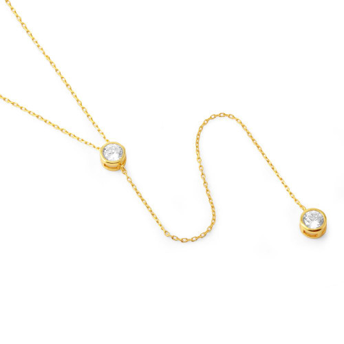 GOLD PLATED CZ BEZEL DUO "Y" NECKLACE 16" + 2