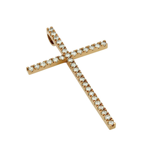 LARGE ROSE GOLD PLATED CROSS PENDANT WITH CZS
