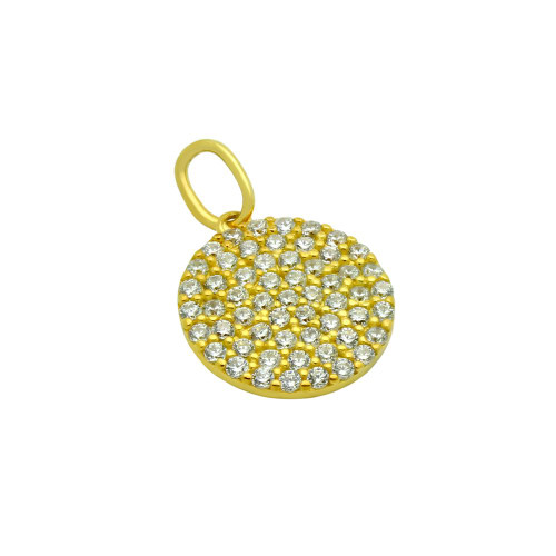 GOLD PLATED 12MM CZ PAVE DISK PENDANT