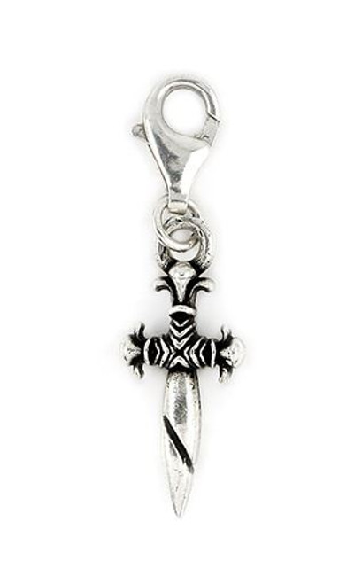 TWISTED BLADE SILVER BEADED NECKLACE WITH DANGLING DAGGER CHARM