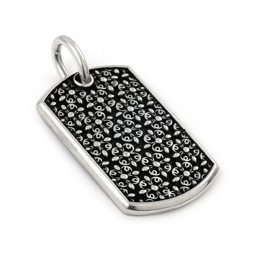 TWISTED BLADE DOGTAG PENDANT WITH ANTIQUE FLORAL PATTERN