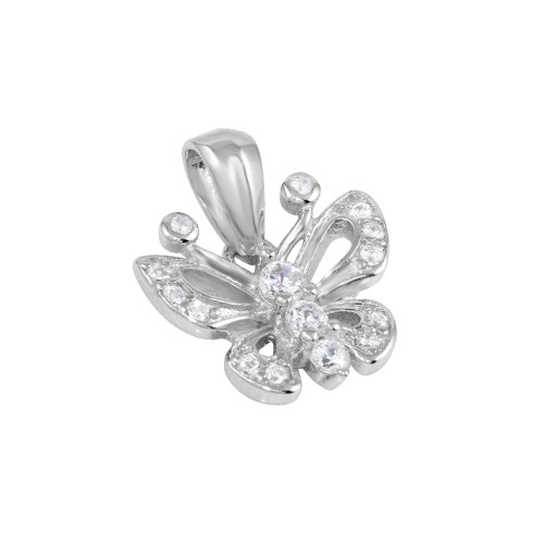 RHODIUM PLATED 13MM CZ BUTTERFLY PENDANT