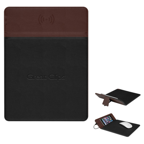 Blk/Brn Wireless Charge Pad w Phone Stand