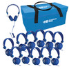 HamiltonBuhl Lab Pack - 12 Blue Favoritz Headsets with In-Line Microphone and TRRS Plug in a Small Carry Case