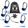 Galaxy Econo-Line of Sack-O-Phones with 5 Blue Personal-Sized Headphones, Starfish Jackbox and Carry Bag