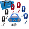 HamiltonBuhl 6-Person Listening Center with AudioAce™ Bluetooth® Media Player, 2 Blue, 2 Black and 2 Red Flex-Phones™ Headphones, Jackbox and Carry Case