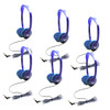 Pack of 6 Blue Kid-Sized TRS 3.5mm On-Ear Stereo Headphones