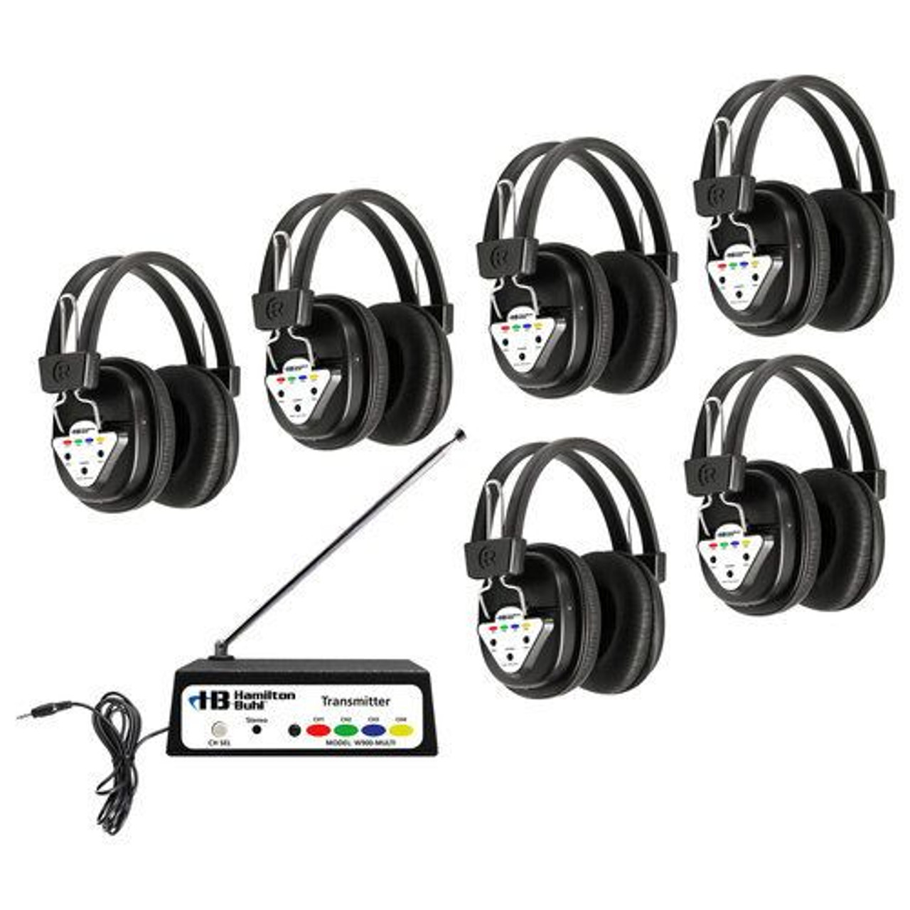 6 Station Wireless Listening Center - with Multi-Frequency Headphones (6)  and Transmitter (1)