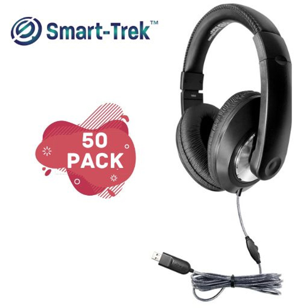 Smart-Trek Deluxe Stereo Headphone with In-Line Volume Control and USB Plug  - 50 Pack