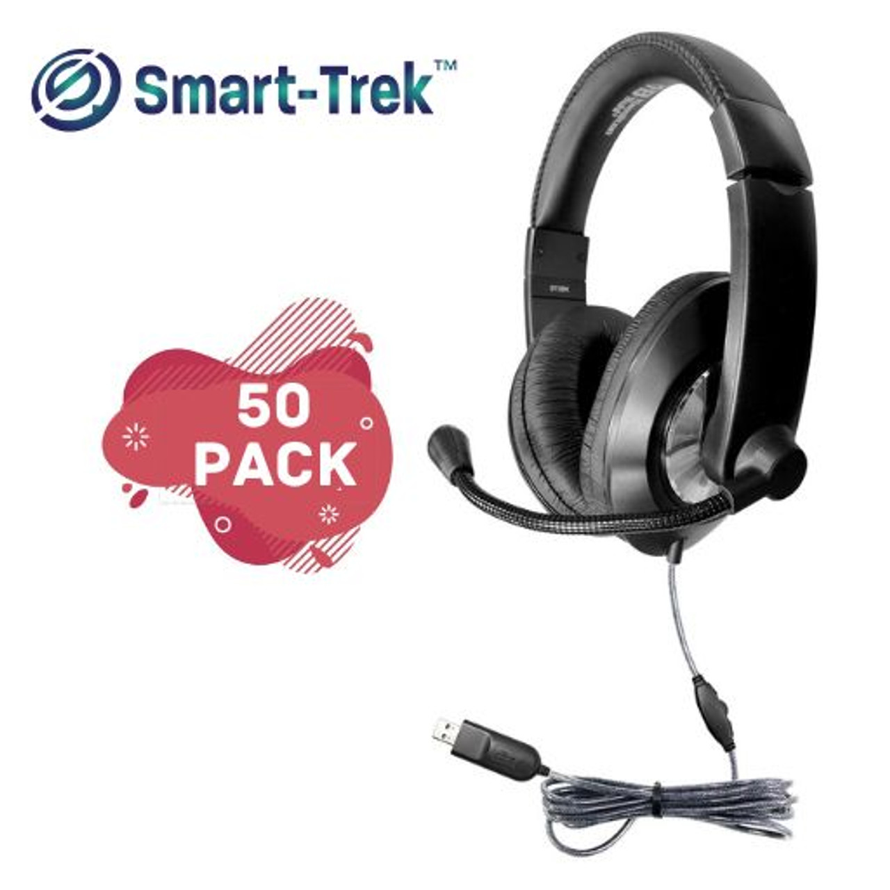 Smart-Trek Deluxe Stereo Headset with In-Line Volume Control and USB Plug -  50 Pack