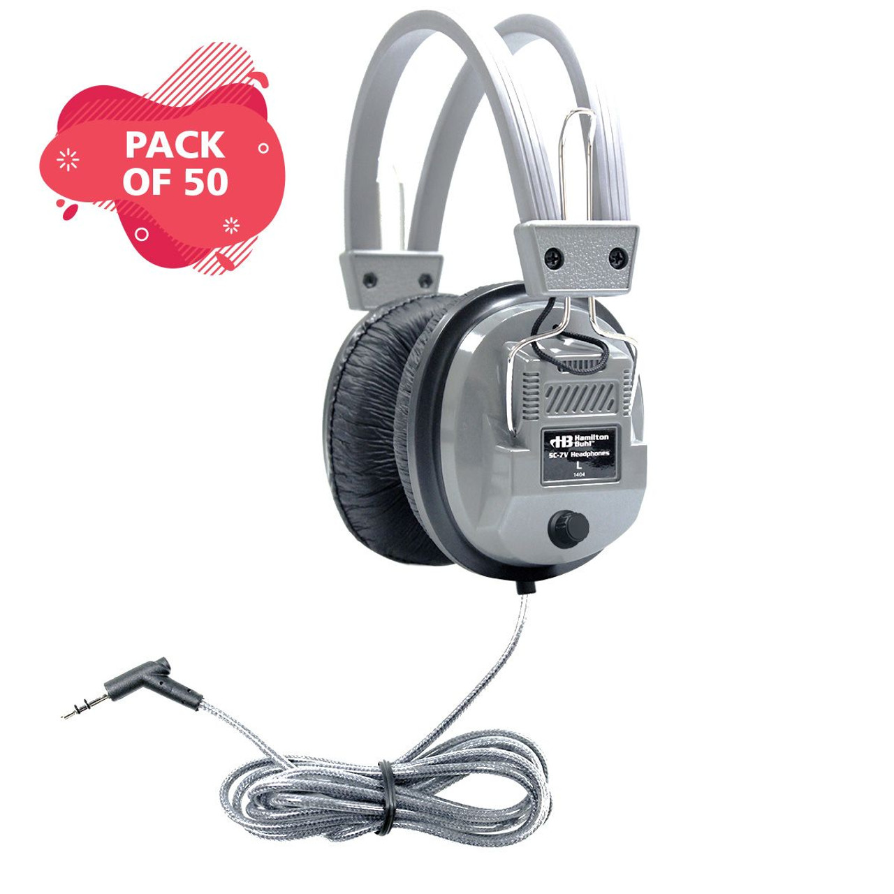 SchoolMate Deluxe Stereo Headphone with 3.5mm Plug and Volume Control - 50  Pack