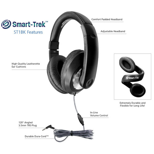 HamiltonBuhl Smart-Trek™ Deluxe Stereo Headphone with In-Line Volume  Control and 3.5mm TRS Plug