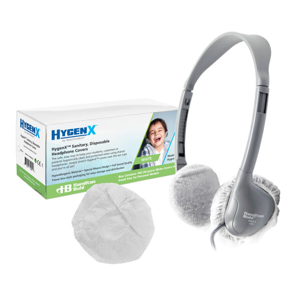HamiltonBuhl® HygenX Sanitary, Disposable Ear Cushion Covers for 2.5" Personal-Sized Headphones and Headsets, 50 Pairs, WHITE HamiltonBuhl® HygenX Sanitary, Disposable Ear Cushion Covers for 2.5" Personal-Sized Headphones and Headsets, 50 Pairs, WHITE
