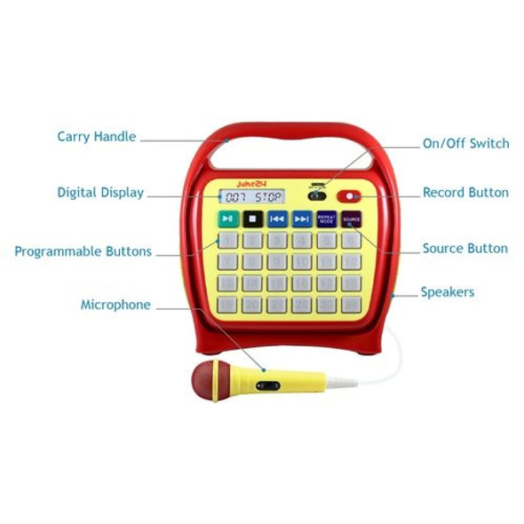 HamiltonBuhl® Juke24 - Portable, Digital Jukebox with CD Player and Karaoke Player - RED/YELLOW