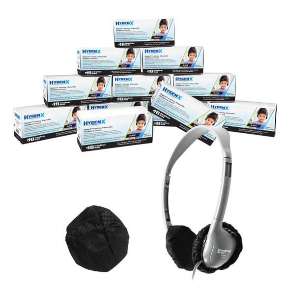 HamiltonBuhl® HygenX Sanitary, Disposable Ear Cushion Covers for 2.5" Personal-Sized Headphones and Headsets, Master Carton of 12 boxes, BLACK