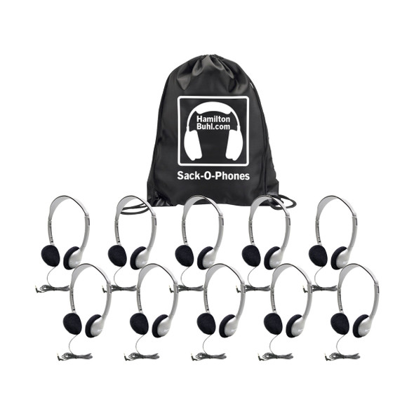Sack-O-Phones, 10 HA2 Personal Headphones, Foam Ear Cushions in a Carry Bag
