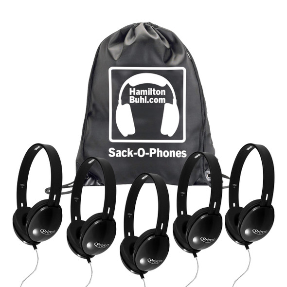 HamiltonBuhl Sack-O-Phones, 5 Black Primo™ Headphones
