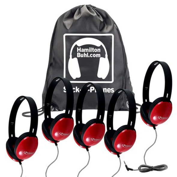 HamiltonBuhl Sack-O-Phones, 5 Red Primo™ Headphones