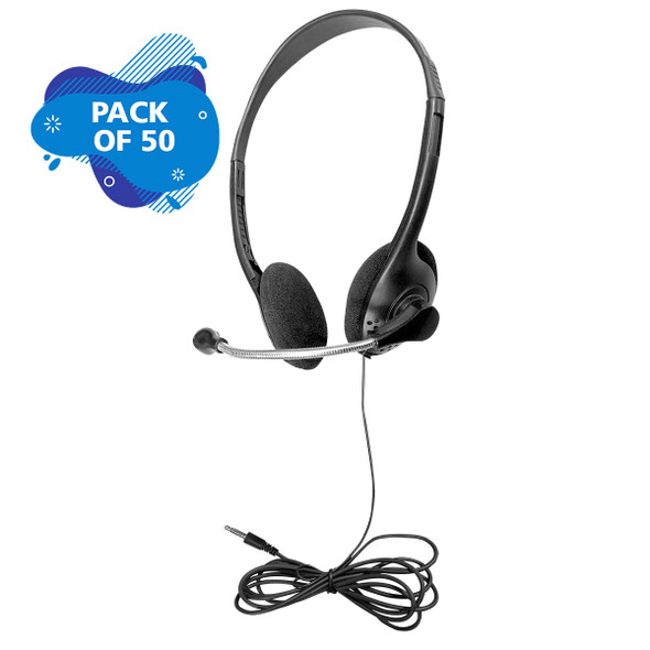 Multi-Pack of 50 Personal Headsets with Steel-Reinforced Mic, TRRS Plug and Foam Ear Cushions Multi-Pack of 50 Personal Headsets with Steel-Reinforced Mic, TRRS Plug and Foam Ear Cushions