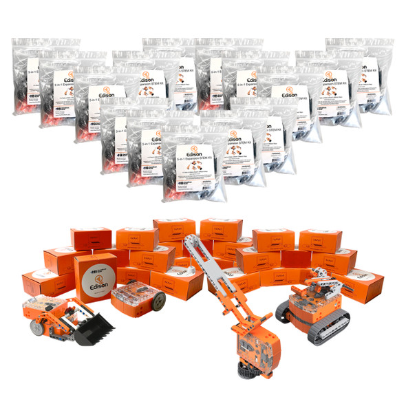 Edison Educational Robot Kit - Set of 30 Edison Robots with 15 Edison Expansion Construction Kits - STEAM Education - Robotics and Coding