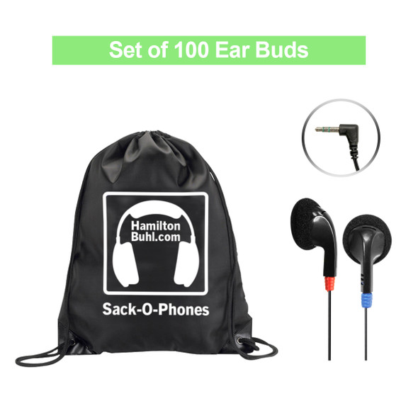 HamiltonBuhl Sack-O-Phones - 100 Earbuds, in Carry Bag