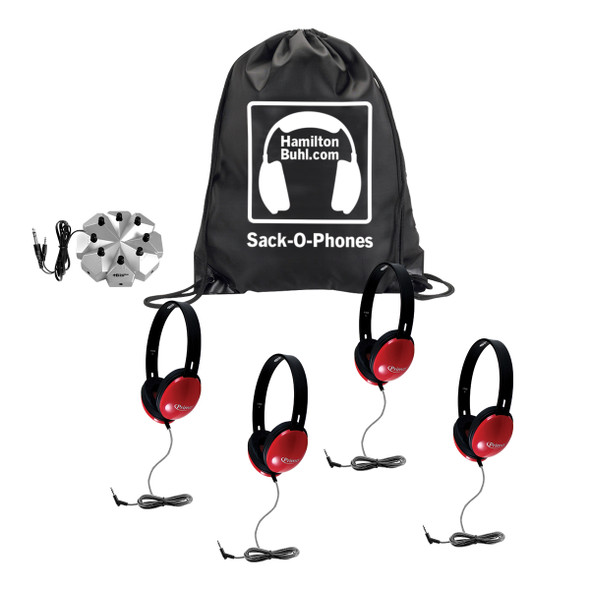 HamiltonBuhl Sack-O-Phones, 4 Red Primo™ Headphones and 3.5mm Jackbox HamiltonBuhl Sack-O-Phones, 4 Red Primo™ Headphones and 3.5mm Jackbox