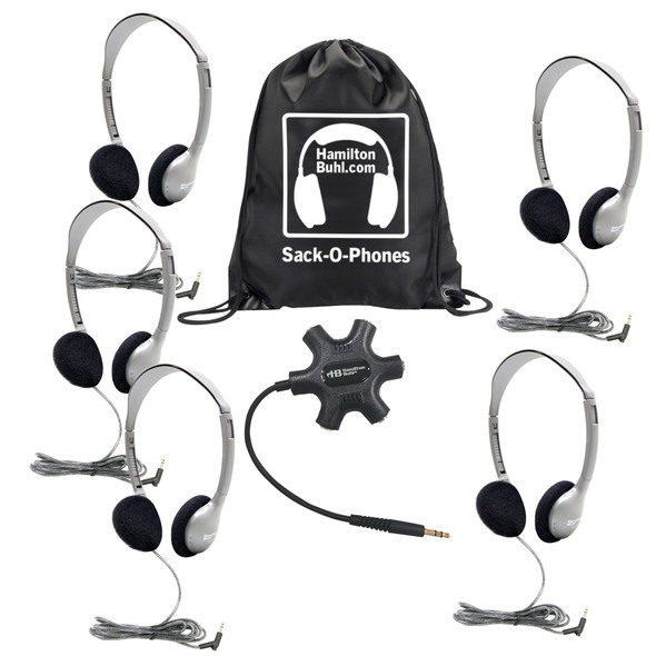 Galaxy™ Econo-Line of Sack-O-Phones with 5 Personal-Sized HA2 Headphones, Starfish Jackbox and Carry Bag