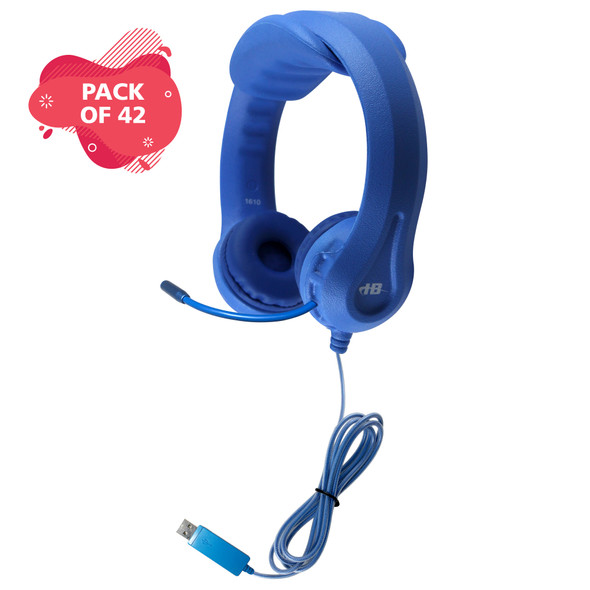 HamiltonBuhl Flex-Phones™ USB Kids Headset with Gooseneck Microphone BLUE - 42 Pack