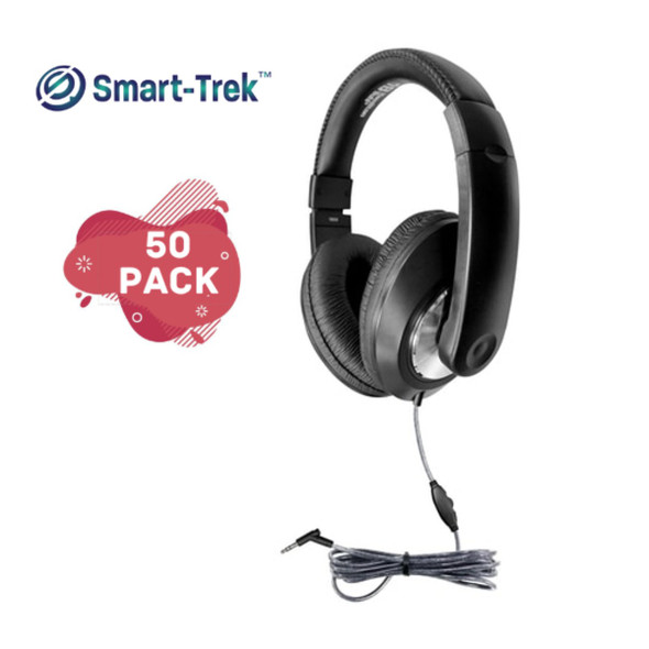 Smart-Trek Deluxe Stereo Headphone with In-Line Volume Control and 3.5mm TRS Plug - 50 Pack