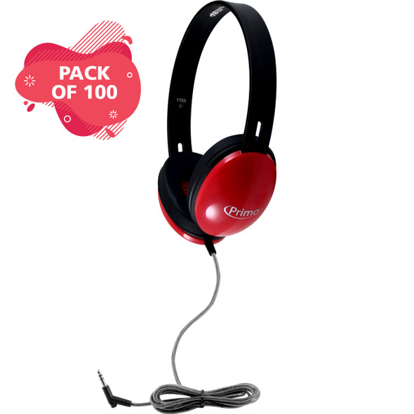 HamiltonBuhl Primo Stereo Headphones Red - 100 Pack HamiltonBuhl Primo Stereo Headphones Red - 100 Pack