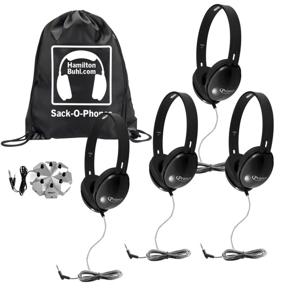 HamiltonBuhl Sack-O-Phones, 4 Black Primo™ Headphones and 3.5mm Jackbox HamiltonBuhl Sack-O-Phones, 4 Black Primo™ Headphones and 3.5mm Jackbox