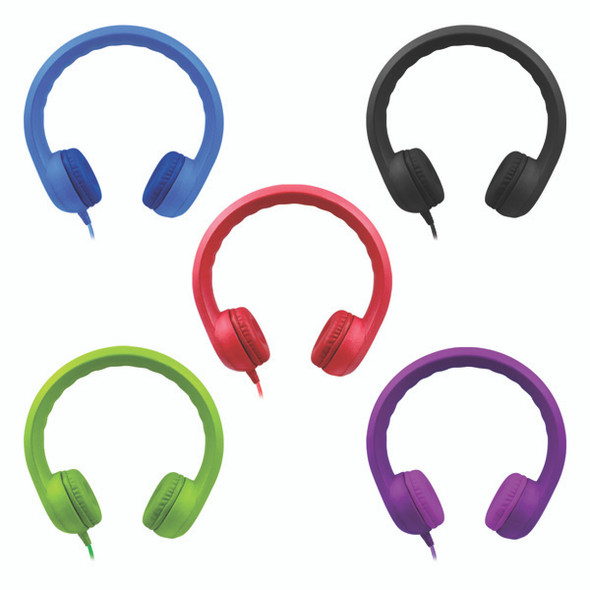 Flex-Phones™ Virtually Indestructible Foam Headphones - Color Pack  - BLUE, BLACK, RED, GREEN and PURPLE