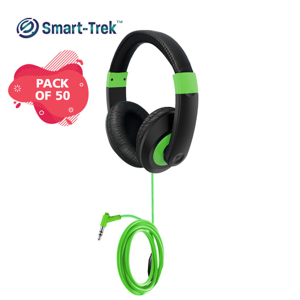 Smart-Trek Deluxe Stereo Headphone with Green Accents, In-Line Volume Control and 3.5mm TRS Plug - 50 Pack Smart-Trek Deluxe Stereo Headphone with Green Accents, In-Line Volume Control and 3.5mm TRS Plug - 50 Pack