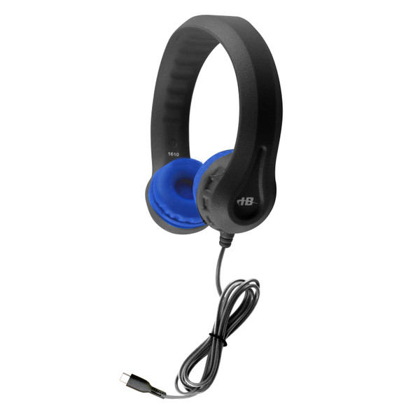 USB-C Flex-Phones™ Virtually Indestructible Foam Headphones – Black with Blue Ear Cushions