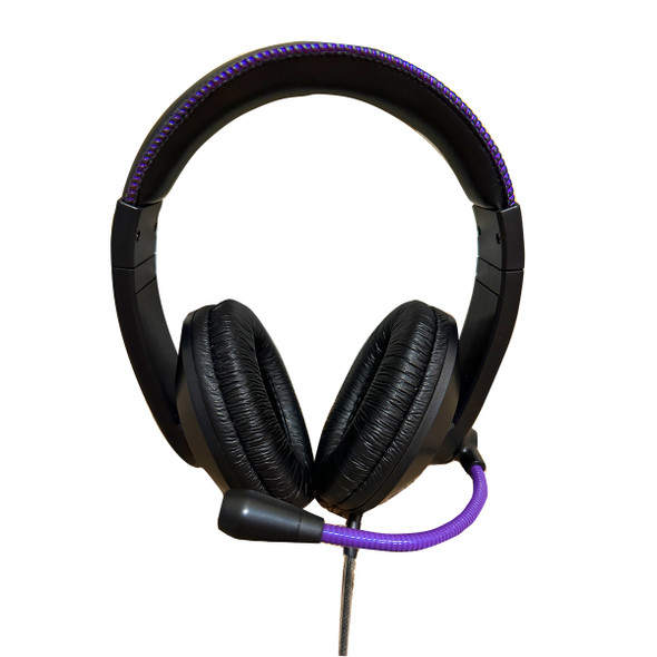 Smart-Trek™ Deluxe USB-C Plug Stereo Headset with In-Line Volume Control and Metallic Purple Accents - 50 Pack