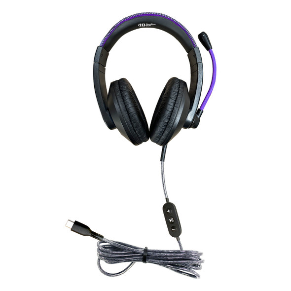Smart-Trek™ Deluxe USB-C Plug Stereo Headset with In-Line Volume Control and Metallic Purple Accents - 50 Pack