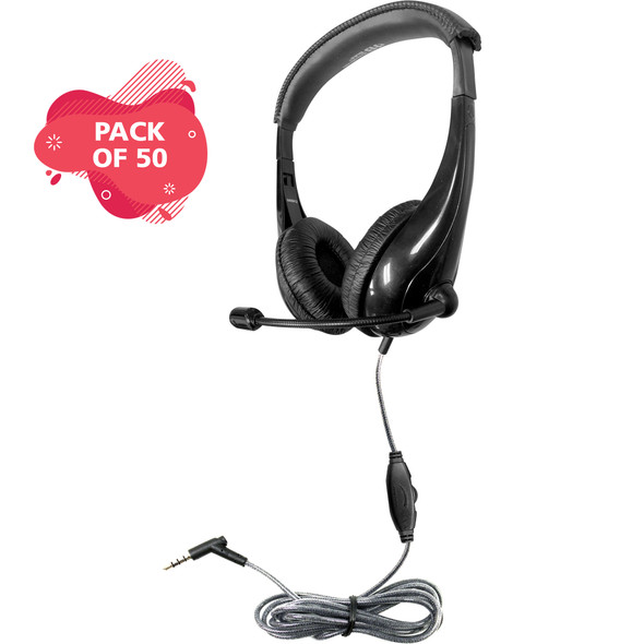 Master Pack (50 units) of Motiv8 TRRS Classroom Headset with Gooseneck Mic and In-line Volume Control