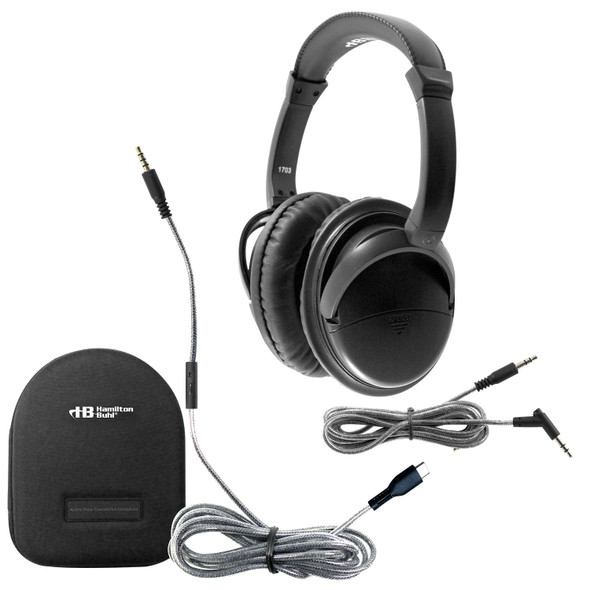 HamiltonBuhl® Deluxe Active Noise-Cancelling 3.5mm Headphone with USB-C Headset Conversion Cable & Case