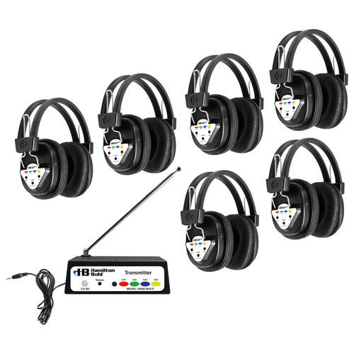 6 Station Wireless Listening Center - with Multi-Frequency Headphones (6) and Transmitter (1)