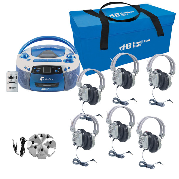 AudioStar 6-Station Listening Center with USB, CD, Cassette, Radio, CD/Tape-to-MP3 Converter Media Center and 6 Deluxe Headsets