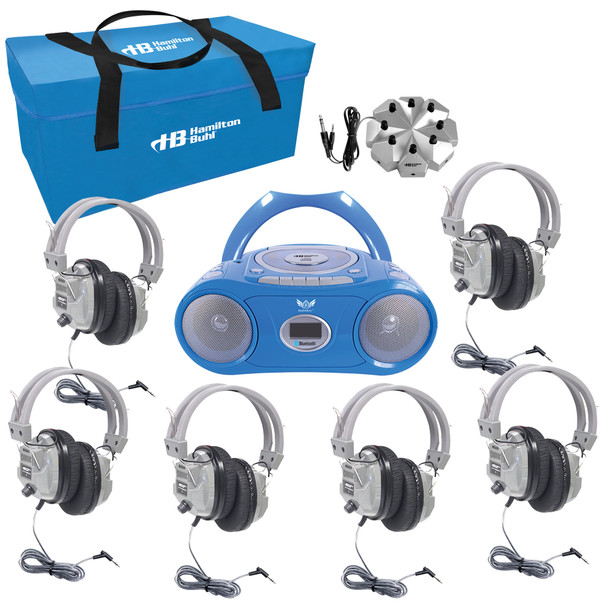 6-Person Listening Center with Bluetooth CD/Cassette/FM Boombox and Deluxe-Sized Over-Ear Headphones