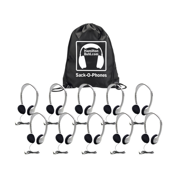 Sack-O-Phones, 10 HA2 Personal Headphones, Foam Ear Cushions in a Carry Bag