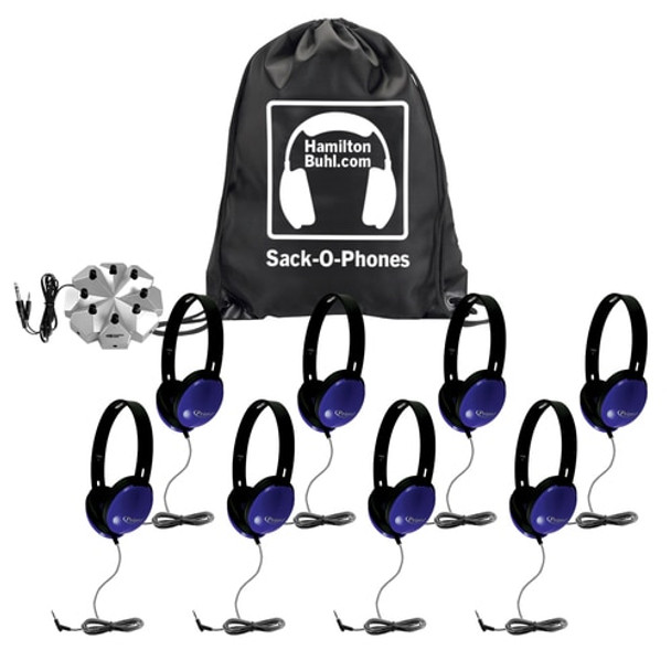 HamiltonBuhl Sack-O-Phones, 8 Blue Primo™ Headphones and 3.5mm Jackbox HamiltonBuhl Sack-O-Phones, 8 Blue Primo™ Headphones and 3.5mm Jackbox
