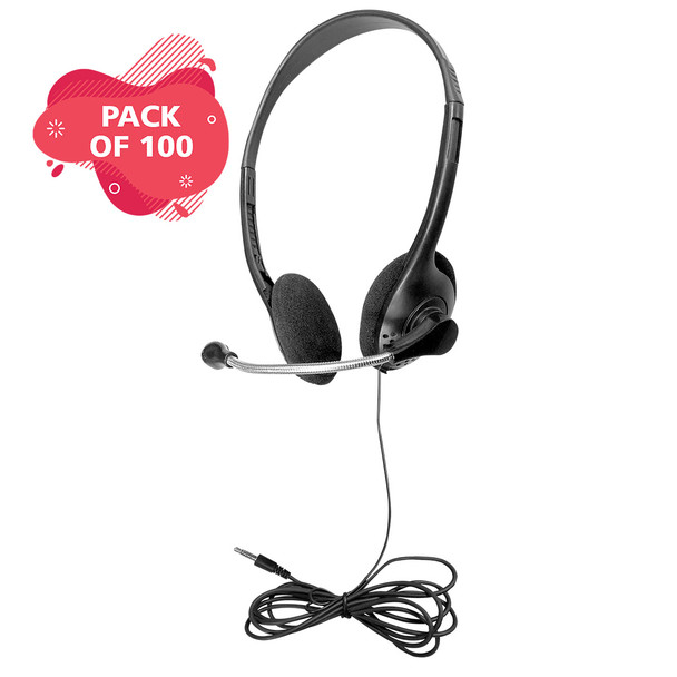 Multi-Pack of 100 Personal Headsets with Steel-Reinforced Mic, TRRS Plug and Foam Ear Cushions