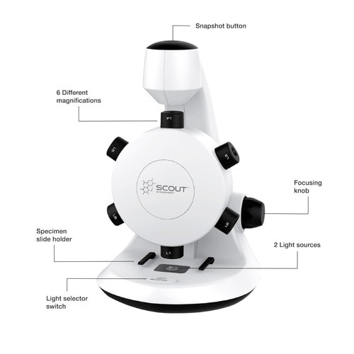 Scout™ Digital Microscope - STEM Microscope with Six Magnification Lenses and Slides