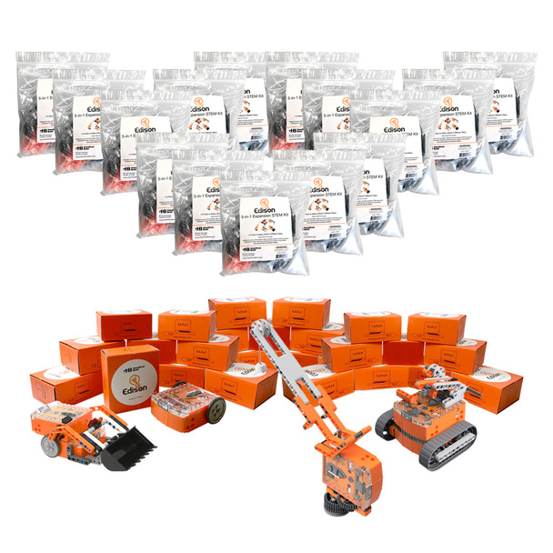 Edison Educational Robot Kit - Set of 30 Edison Robots with 15 Edison Expansion Construction Kits - STEAM Education - Robotics and Coding